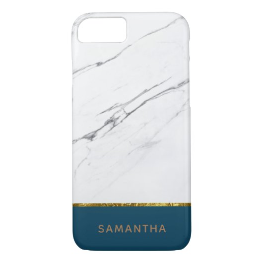 Speciaal gepersonaliseerd modern wit marmer Blauwg Case-Mate iPhone Case (Achterkant)