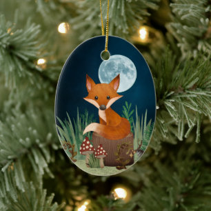Speciaal gepersonaliseerde Cute Fox en Full Moon K Keramisch Ornament