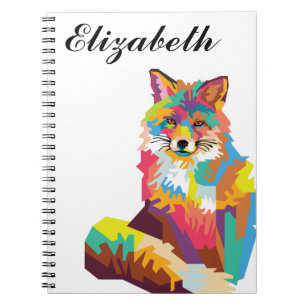 Speciaal gepersonaliseerde kleurrijke Pop Art Fox- Notitieboek