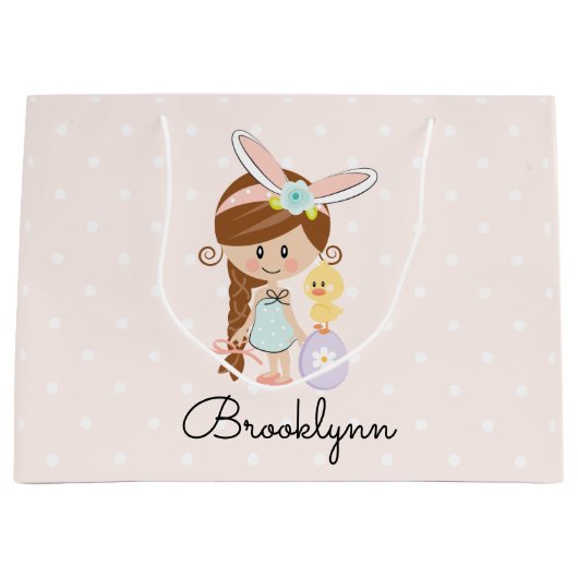 Speciaal gepersonaliseerde paastas Bunny Ears Brun Groot Cadeauzakje (Voorkant)