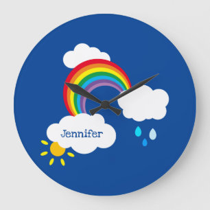Speciaal gepersonaliseerde regenboog, wolken en de grote klok