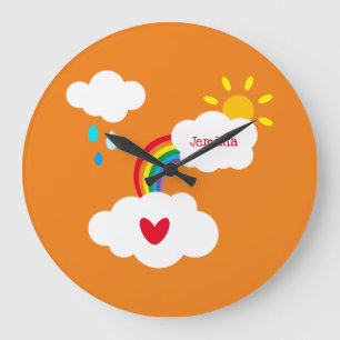 Speciaal gepersonaliseerde regenboog, wolken en de grote klok