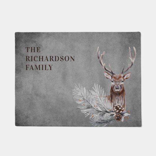 Speciaal gepersonaliseerde Rustic Grey Deer Huntin Deurmat (Voorkant)