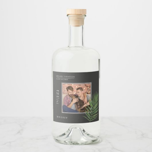 Speciaal gepersonaliseerde, zwarte tropische palmf likeurfles etiket (Voorkant)