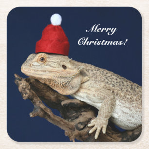 Speciaal getrokken drakenhagedis - Santa Hat Vierkante Kartonnen Onderzetter