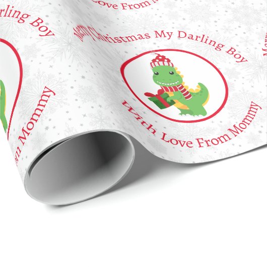 Speciaal glimlachend kerstdinosaurus cadeaupapier (Rol Hoek)