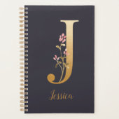 Speciaal Gold Blue Elegant Floral Monogram J Planner (Voorkant)