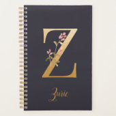 Speciaal Gold Blue Elegant Floral Monogram Z Planner (Voorkant)