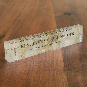 Speciaal Gold Crucifix Cross White Marble Naambordje