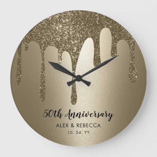 Speciaal Gold Drips 50th Wedding Jubileum Grote Klok (Voorkant)