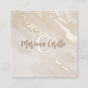 Speciaal Gold Foil marble Monogram script Vierkante Visitekaartje