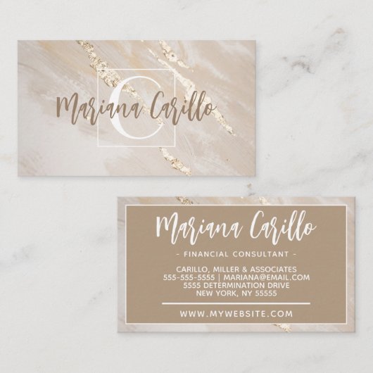 Speciaal Gold Foil marble Monogram script Visitekaartje (Voorkant / Achterkant)