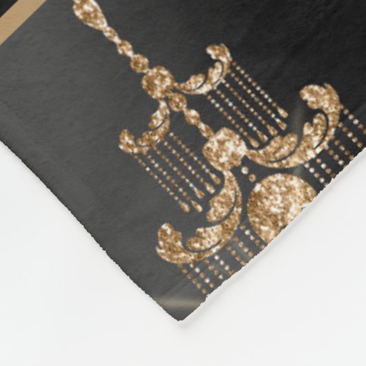 Speciaal Gold Sparkle Chandelier Pattern Black Fleece Deken (Hoek)