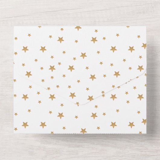 Speciaal Gold Star-Baby shower White All In One Uitnodiging (Achterkant)