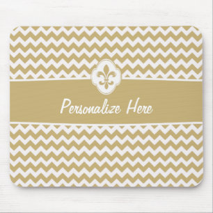 Speciaal Gold White Chevron Fleur de Lis Muismat