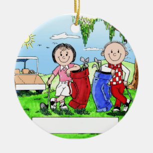Speciaal Golf Couple Cartoon Caricature Keramisch Ornament