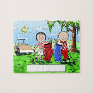 Speciaal Golf Couple Cartoon Caricature Legpuzzel