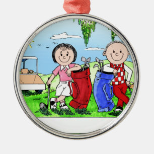 Speciaal Golf Couple Cartoon Caricature Metalen Ornament