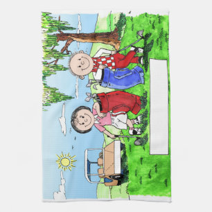 Speciaal Golf Couple Cartoon Caricature Theedoek