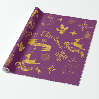 Speciaal goud- en Paarse kerstbekroonde producten Cadeaupapier