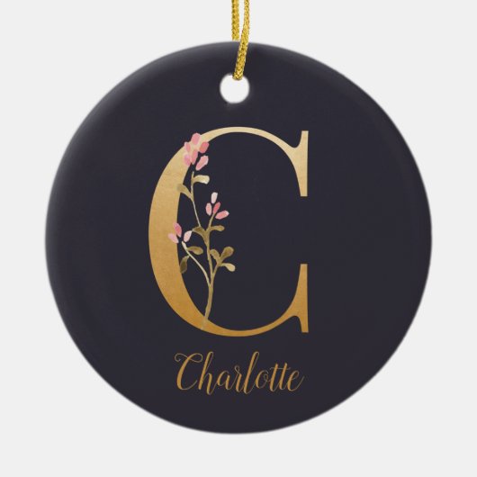 Speciaal goudblauw elegant monogram C Keramisch Ornament (Voorkant)