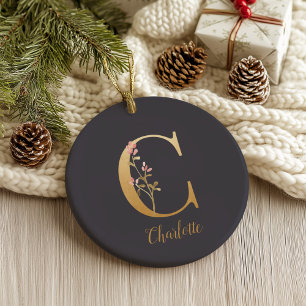 Speciaal goudblauw elegant monogram C Keramisch Ornament
