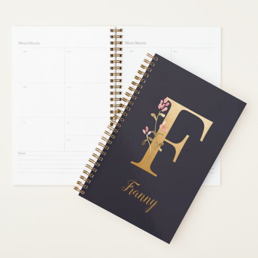 Speciaal goudblauw elegant monogram F Planner (Display)