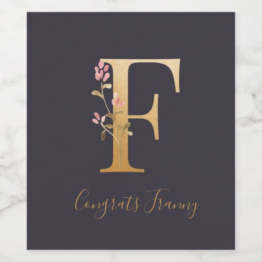 Speciaal goudblauw elegant monogram F Wijn Etiket (Enkel label)