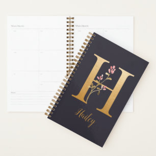 Speciaal goudblauw elegant monogram H Planner