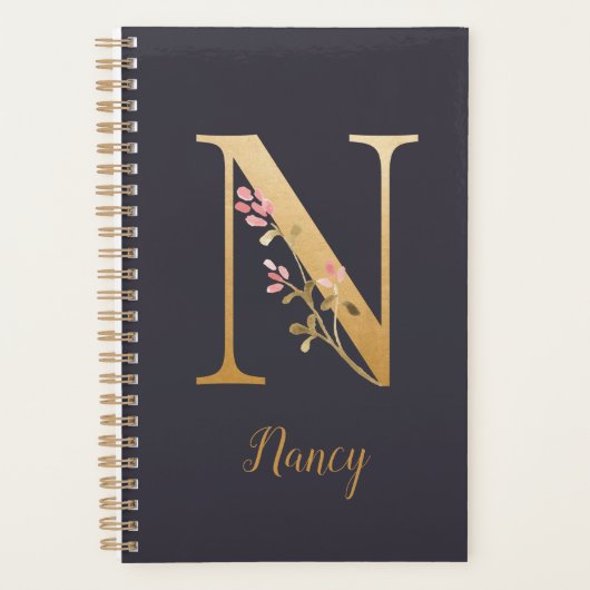 Speciaal goudblauw elegant monogram N Planner (Voorkant)