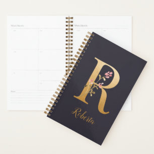 Speciaal goudblauw elegant monogram R Planner