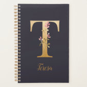 Speciaal goudblauw elegant monogram T Planner (Voorkant)