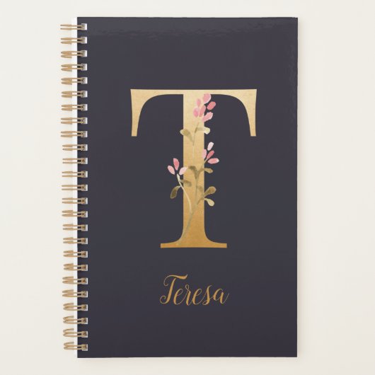 Speciaal goudblauw elegant monogram T Planner (Voorkant)