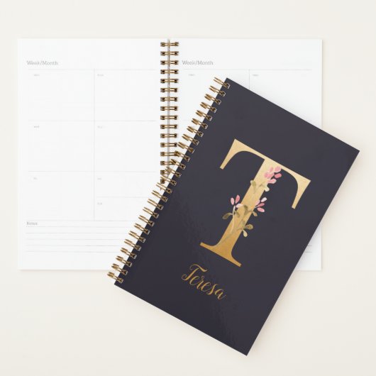 Speciaal goudblauw elegant monogram T Planner (Display)