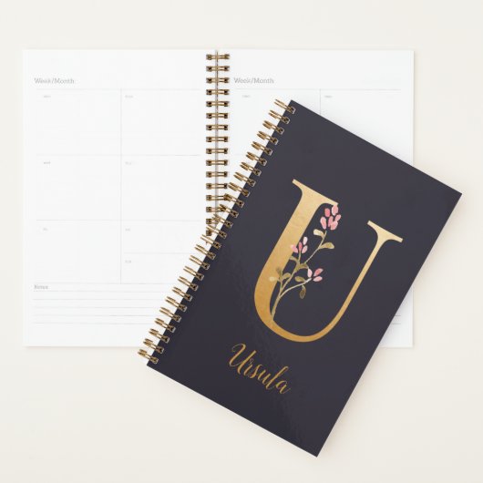 Speciaal goudblauw elegant monogram U Planner (Display)