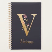 Speciaal goudblauw elegant monogram V Planner (Voorkant)