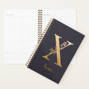 Speciaal goudblauw elegant monogram X Planner