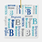 Speciaal herhaalde naam Navy Blue Grey Keramisch Ornament (Achterkant)