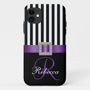 Speciaal Initiaal Paars Black Stripes Hoesje