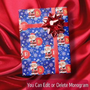 Speciaal Initiaal van het Monogram op Santa Claus  Cadeaupapier