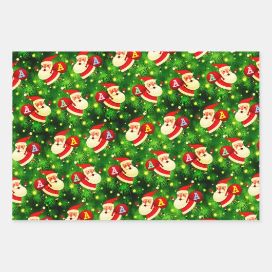 Speciaal Initiaal van het Monogram op Santa Claus Inpakpapier Vel (Voorkant)