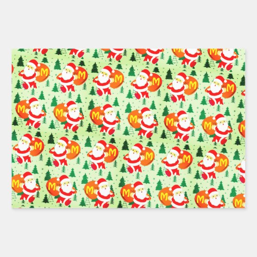 Speciaal Initiaal van het Monogram op Santa Claus  Inpakpapier Vel (Voorkant 3)