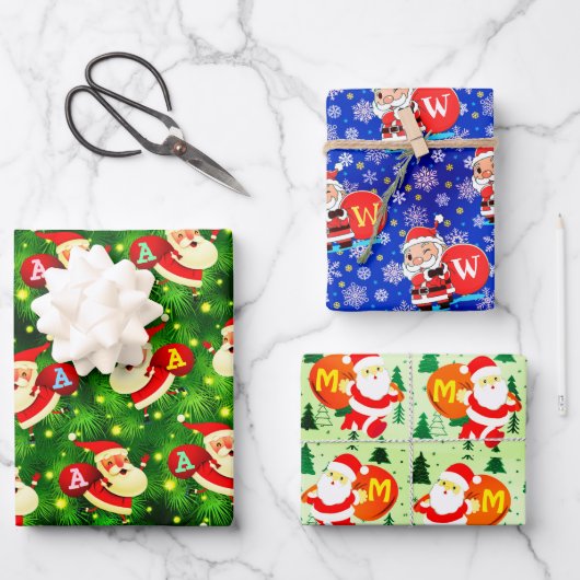 Speciaal Initiaal van het Monogram op Santa Claus Inpakpapier Vel (Voorkant)