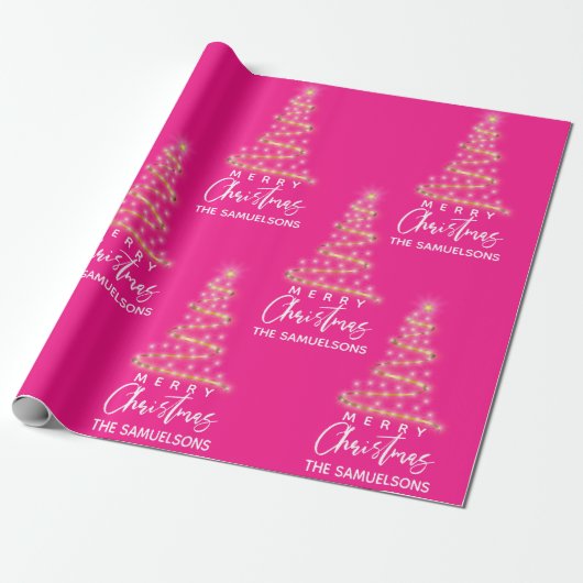Speciaal kerstgoud - roze cadeaupapier (Uitgerold)