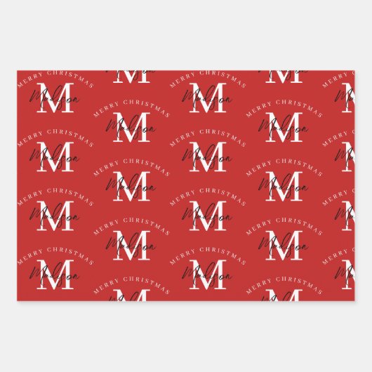 Speciaal kerstrood monogram voor Merry Inpakpapier Vel (Voorkant 3)