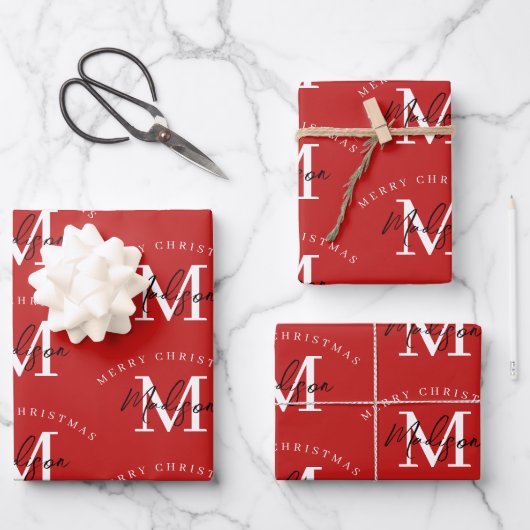 Speciaal kerstrood monogram voor Merry Inpakpapier Vel (Voorkant)