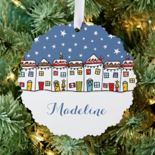 Speciaal kerststraatsneeuwscène ornament kaart