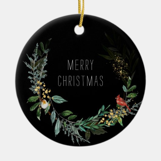 Speciaal kerstwinterscène met Wolfkunst Keramisch Ornament (Voorkant)