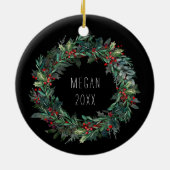 Speciaal kerstwinterscène met Wolfkunst Keramisch Ornament (Achterkant)