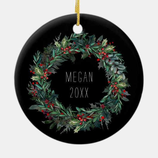 Speciaal kerstwinterscène met Wolfkunst Keramisch Ornament (Achterkant)